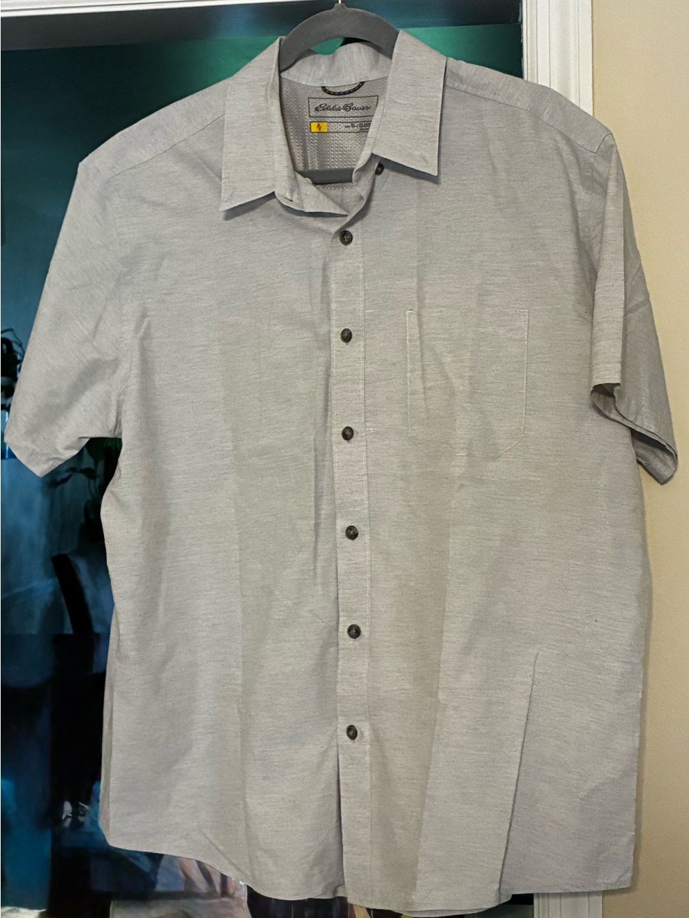 Eddie Bauer Light Gray Short-Sleeve Button-Down Shirt